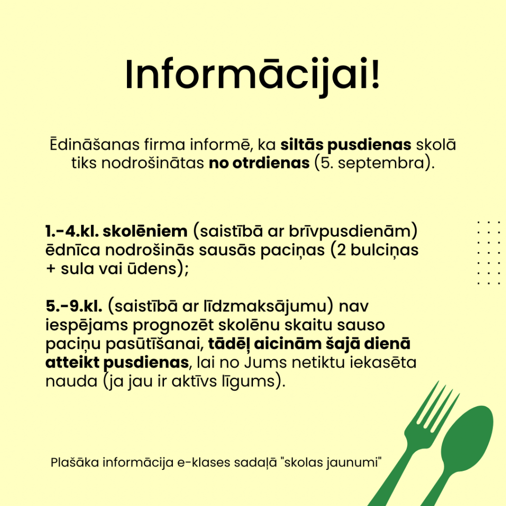 Informācija par ēdināšanu 4. septembrī